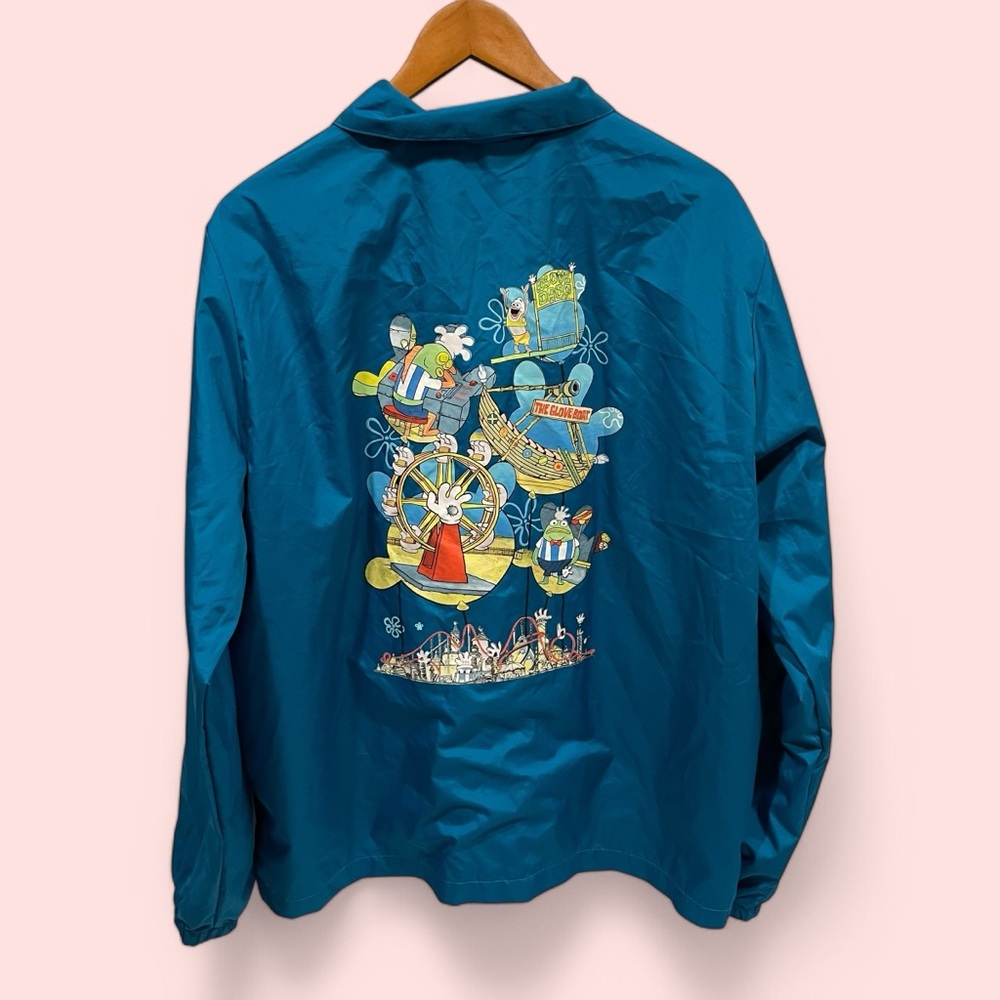 Sponge Bob Square Pants glove world aqua snap front windbreaker staff jacket